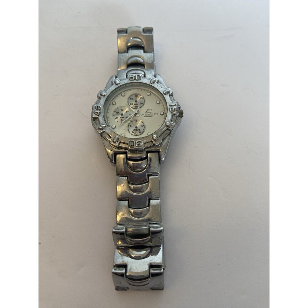 Contemplate men's quartz wrist watch silver tone band UNTESTED
